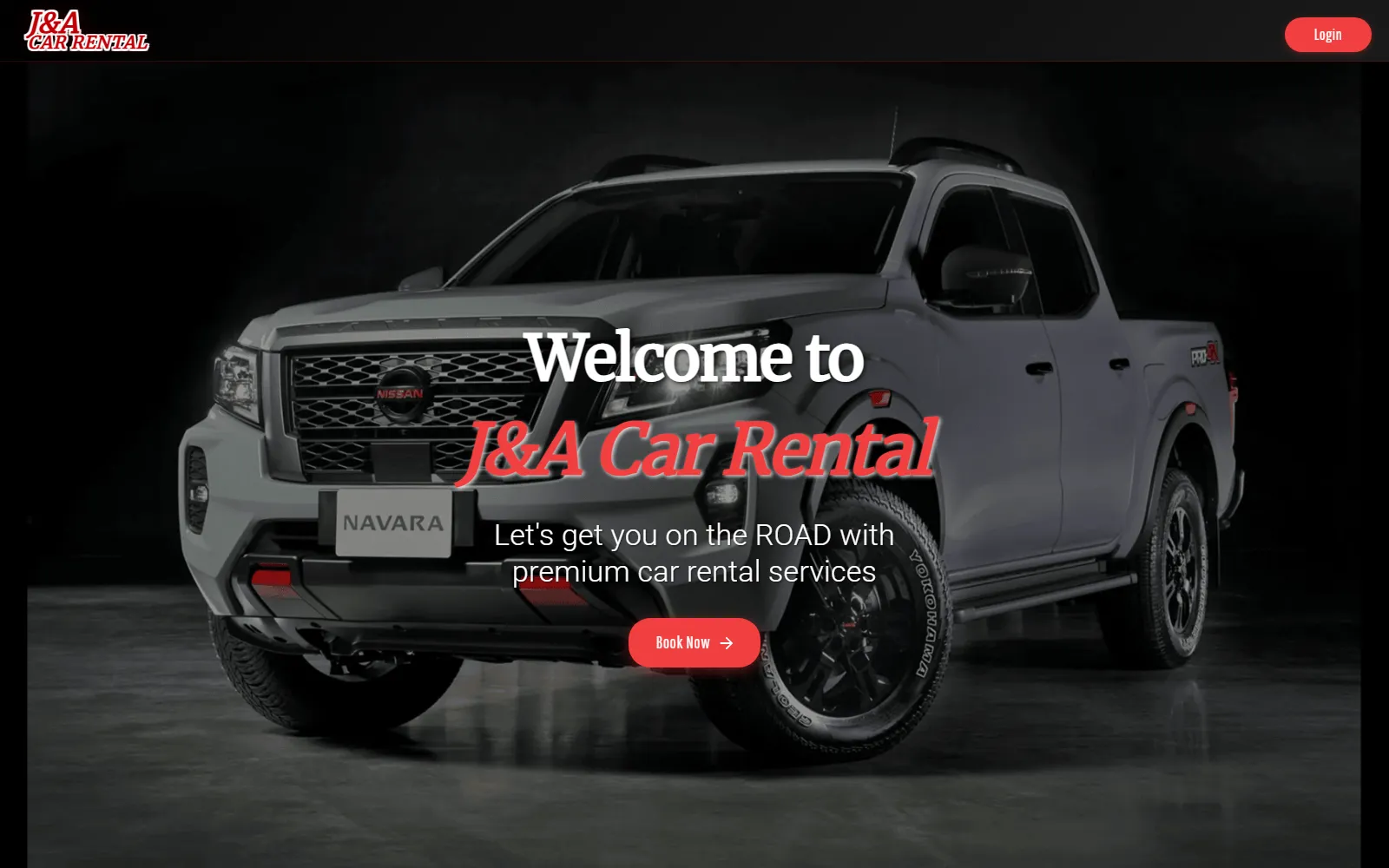 Screenshot of the J&A Car Rental home page